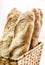 Mixed french organic french baguette bread in bakery display