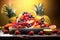 Mixed fruit platter healthy food background