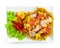 Mixed Fruit Spicy salad with deep fried Egg noodles bowl Thaifood fusion Style