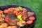 Mixed Meat And Vegetables On The Hot BBQ Grill