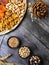 Mixed Nuts, seeds, beans on wooden background Healthy food and snack, food than boost brain