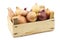 Mixed onions in a wooden box