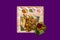 Mixed plate with thai food with purple background