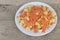 Mixed potatoes and carrots in a white plate - Food recipe concept