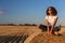 Mixed Race African American Girl Teen Sunglasses Sitting on Hay