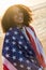 Mixed Race African American Girl Teenager Wrapped in USA Flag