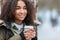 Mixed Race Biracial African American Teenager Drinking Coffee Outside