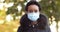 Mixed race girl african american girls woman infectious patient sick lady wearing medical surgical mask protecting her
