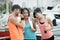 Mixed race group of happy runners