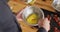 Mixed race male chef mixing eggs in a bowl