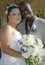 Mixed race wedding couple faces
