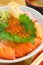 Mixed rice bowl with fresh salmon