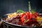 Mixed roast beef steaks set on a plate of tenderloin and Striploin