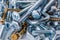 Mixed screws and nails. Industrial background. Home improvement.bolts and nuts.Close-up of various screws. Use for background, top