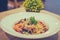 Mixed Seafood Aglio prawn squid mussel mushroom