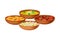 Mixed Snacks and Appetizers as Indian Dish Served in Bowls and Garnished with Herbs Closeup Vector Illustration