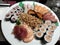 Mixed sushi `boat` at japanese restaurant