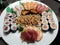 Mixed sushi `boat` at japanese restaurant