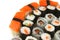 Mixed sushi types on white
