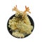 Mixed tempura Topping on Japanese Rice a popular japanese food on white background