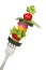 Mixed vegetables on a fork isolated