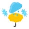 Mixed weather icon isometric vector. Snowflake rain cloud and yellow umbrella
