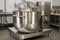 mixer or processor with stainless steel finish, piping, and control panel