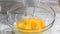 Mixing eggs in bowl with sugar. Sugar and eggs beat with mixer. Cake ingredients. Baking ingredients. Dessert