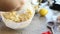 Mixing ingredients in a bowl for cooking.