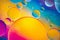 Mixing water and oil, colorful abstract background based on rainbow  circles and ovals bubbles, macro abstraction
