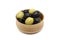 A mixture of black and green olives wooden bowl