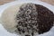 Mixture of dark brown and white rice