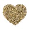 Mixture of dried salad seeds in heart shape isolated on white background