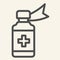 Mixture line icon. Medicine bottle with cross outline style pictogram on white background. Cough syrup for mobile