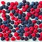 mixture of raspberry, blueberries, blackberries isolated on white background,generative ai