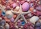 a mixture of starfish and shells on the beach