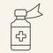 Mixture thin line icon. Medicine bottle with cross outline style pictogram on white background. Cough syrup for mobile