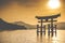 Miyajima, Famous big Shinto torii standing in the ocean in Hiroshima, Japan