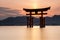 Miyajima island - Silhouette of the  Itsukushima Floating Torii Gate at sunset