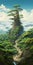 Miyazaki-inspired Animecore Artwork: Enchanting Tree Trunk In A Fantasy World