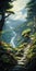 Miyazaki-inspired Animecore Landscape Art: Forest Of Mountains