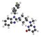 Mizolastine antihistamine drug molecule. 3D rendering. Atoms are represented as spheres with conventional color coding: hydrogen