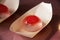 Mizu shingen jelly transparent mochi or raindrop water cake on bamboo leaf cup for korean people traveler buy eat in local cafe