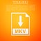 MKV file document icon. Download MKV button icon isolated on orange background