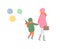 Mm and Child Turning Back in Warm Clothes Vector