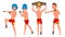 MMA Male Player Vector. Poses Set. Muscular Sports Guy Workout. In Action. Cartoon Character Illustration