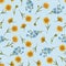 Mmer buttercups yellow, forget-me-nots, blue wildflowers,seamless pattern