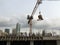 Mmoving liquid concrete into the tower crane bucket at the construction site sanpada Navi Mumbai