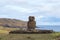 The moai of Ahu-Ature in front of the white sandy beach of Anakena. Easter Island, Chile