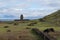 The moai of Ahu-Ature in front of the white sandy beach of Anakena. Easter Island, Chile